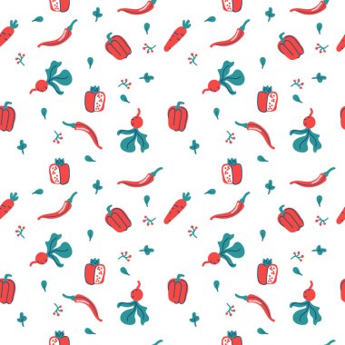 Çeşitli meyve ve sebzelerle kusursuz bir vektör geçmişi var. Kafe menüsü geçmişi, restoran, sağlıklı yemek konsepti, meyve suyu çizimi için iyi. Vejetaryen renkli doku. Harika yaz taşı..