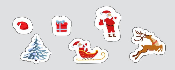 Set of Christmas symbols Santa, deer, Christmas tree