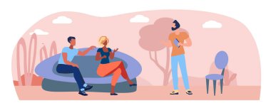 Çevre dostluğu kavramı. İnsanlar doğa ve çevresel sorunları tartışıyor. Vektör illüstrasyonu