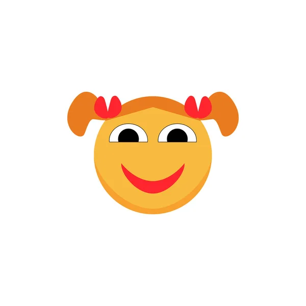 Saçları örgülü neşeli kızıl saçlı gülen kız. Çizgi film emojisi. Vektör 