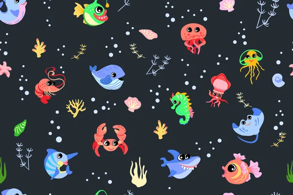 Seamless pattern with sea animals. Underwater for kids bedding fabric wallpaper wrapping and paper textile, t-shirt print Vector illustration..
