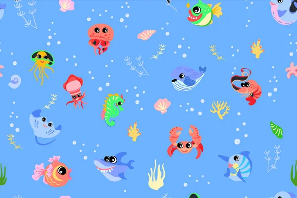 Seamless pattern with sea animals. Underwater for kids bedding fabric wallpaper wrapping and paper textile, t-shirt print Vector illustration..