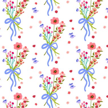 Geçmişe dönük narin çiçek arkaplanı. Yetişkinler ve çocuklar için duvar kâğıdı ve kumaş için parlak bir zemin. Arka plan baskıları, davetiyeler ve kartlar için uygun. Düz Vektör illüstrasyonu