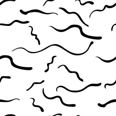 Mürekkep karalamalı grafiksel bir arkaplan. Soyut tek renkli siyah beyaz şekiller ve lekeler. Broşür kapağı tasarımı için modern vektör şablonu. El çizimi