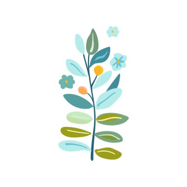 Narin yaprakları olan bir dalın minimalist bir temsili. Baskı, dekorasyon, poster baskısı ve ev dekorasyonu için ideal.