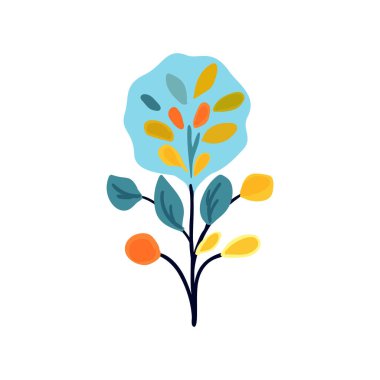 Narin yaprakları olan bir çalılığın minimalist tasviri. Baskı, dekorasyon, poster baskısı ve ev dekorasyonu için uygun.