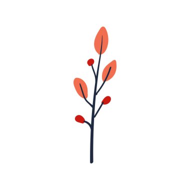 Halk bitkisi. Daldaki basit yapraklar. Çizgi film sonbahar botaniği. Minimalist tarzda. Düz izole vektör illüstrasyonu