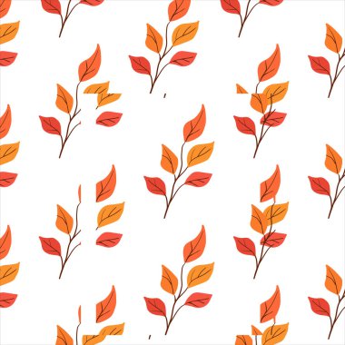 Kusursuz sonbahar dalı. Basit bitki. Beyaz arka planda turuncu ve sarı yapraklar. İskandinav tarzı bir süs.