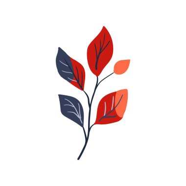 Halk bitkisi. Saf kırmızı ve mavi yaprak. Sonbahar botaniği. Minimalist tarzda. Düz izole vektör çizimi. Yapay zeka yok. el çizimi