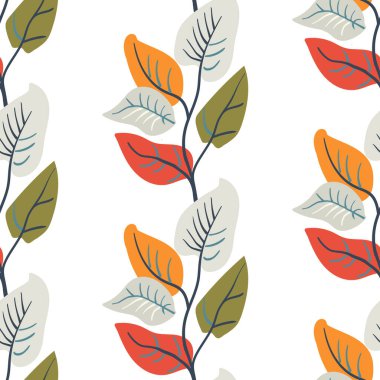 Botanik kusursuz desen. Basit Bitki. Değişik dallar, bitki. Beyaz arka plan. Kağıt ve tekstil ambalajı için İskandinav tarzı süsleme.