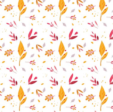 Paketleme, dijital tasarım veya yazdırma için beyaz arkaplanda sonbahar pürüzsüz desen. Parlak sonbahar elementleri.