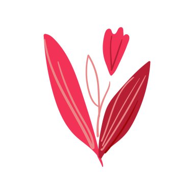 Kırmızı yapraklı el yapımı kırmızı lale. Basit bitki tasarımı. Düz vektör çizimi. Simge.