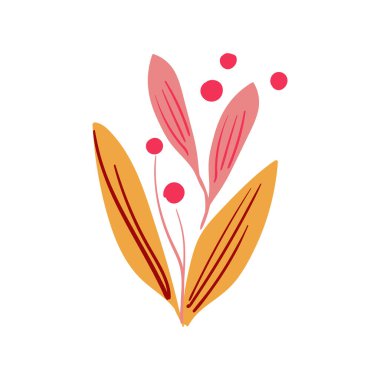 El yapımı dallar, sarı yapraklar ve böğürtlenler. Düz vektör çizimi. Temiz ve dekoratif.