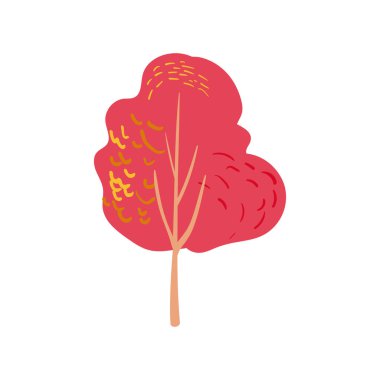 Mercan renginde el çizimi ağaç simgesi. Basit bir tasarım. Düz vektör çizimi. Temiz biçim.