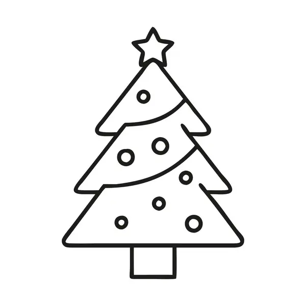 Yıldız ve basit süslemelerle süslenmiş bir Noel ağacının siyah-beyaz minimalist çizimi. Temiz ve modern estetik odaklı tatil temalı tasarımlar için idealdir....
