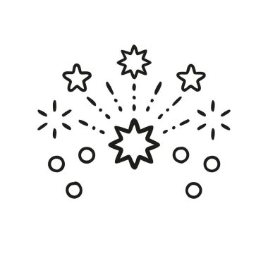 Yıldız patlaması desenli havai fişeklerin basit siyah beyaz çizimi. Kutlama temalı tasarımlar için mükemmel, özellikle yeni yıl, bağımsızlık günü ve şenlikli durumlar için..