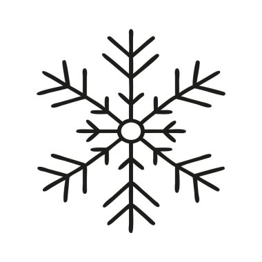 Bir kar tanesinin minimalist siyah beyaz çizimi. Kış temalı tasarımlar, tatil dekorasyonları ve mevsimsel içerik için ideal...