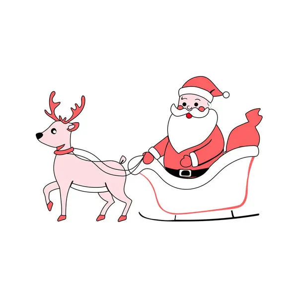 stock vector A cute vector illustration of Santa Claus in a sleigh pulled by a reindeer, perfect for Christmas and holiday-themed content.