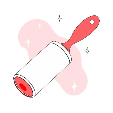 Kırmızı saplı bir iplik silindirinin minimalist vektör çizimi, temizlikle ilgili tasarımlar ve ürün reklamları için mükemmel....