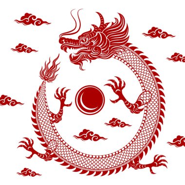 Dövme tasarımı için geleneksel Kızıl Çin Ejderhası, Çin yeni yılı ve tüm festivaller (çeviri:)