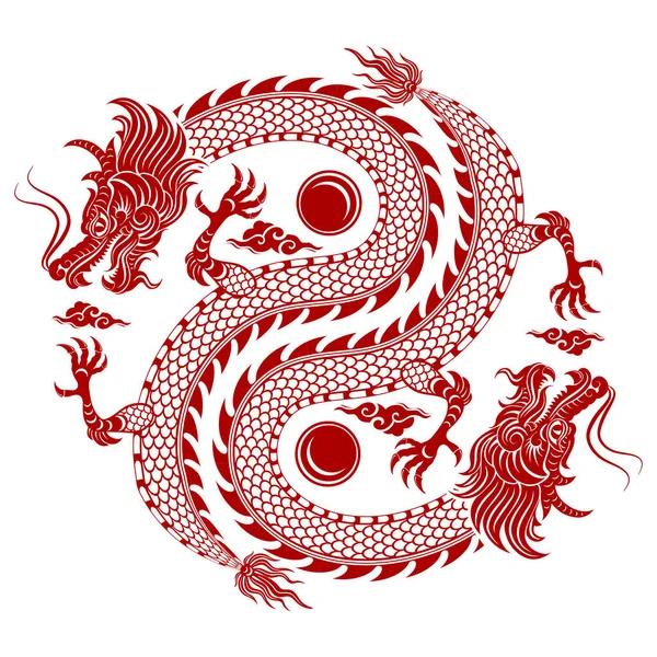 Dragón Chino Rojo Tradicional Para Diseño Del Tatuaje Año Nuevo — Vector de stock