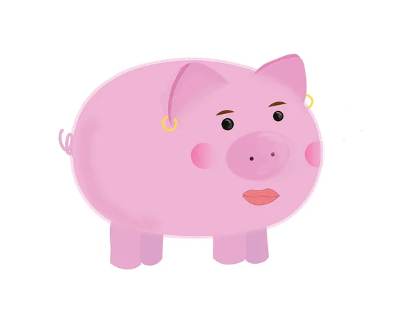 粉红猪 有粉刷过的嘴唇和耳环 — 图库照片