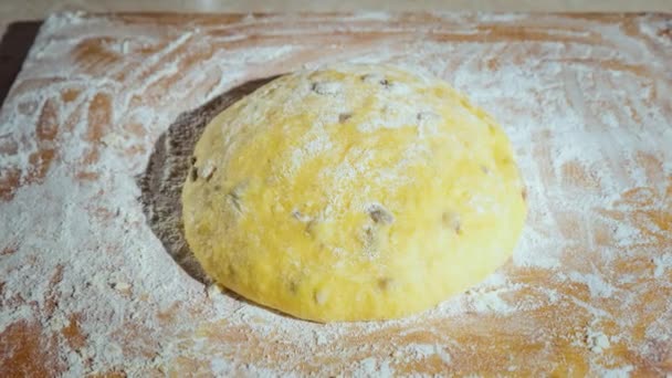 Ciasto Rośnie Ciasto Rodzynkami Pieczenia Homemade — Wideo stockowe