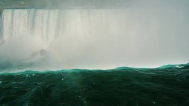 Niagara Nehri 'ndeki At Nalı Şelalesi' nin hızlı su akışı. Niagara Şelalesi, turistler arasında popüler bir yerdir.