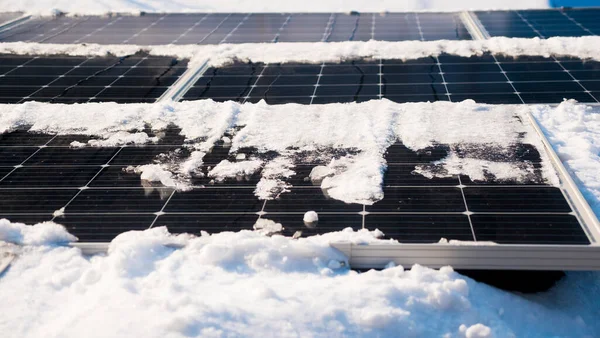 Snow Melts Solar Panels Arrival Spring — Stock Photo, Image