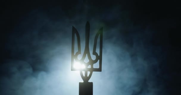 Escudo Armas Ucrania Niebla Iluminado Por Foco — Vídeo de stock
