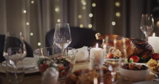 Roasted Turkey Festive Table Traditional Dish Christmas Thanksgiving — Stock Video