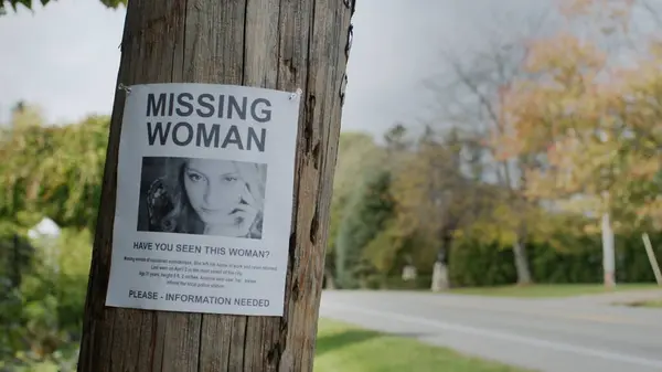 Een Advertentie Voor Een Vermiste Jonge Vrouw Hangt Aan Een Stockfoto