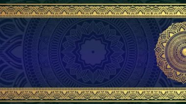 Dekoratif doğu tarzı İslami arka plan animasyon mandala ve altın ve mavi mandala arka plan süslemesi pürüzsüz, Arapça İslami stili soyut dijital süslemeler için herhangi bir amaç için