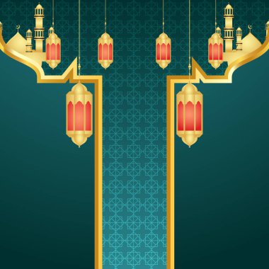 Ramazan Kareem ya da ramadhan şeffaf arka plan, İsrail Miraj al nabi eid fitr için cami sütunu içinde İslami fener ve Arap deseni.