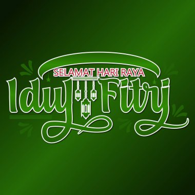 Greeting of selamat hari raya idul fitri typography text effect with mosque sign clipart