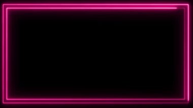 Canlandırılmış neon ışıklı çerçeve arka planı. Renkli lazer 4K sınırında kusursuz döngü gösteriyor. Siyaha izole edilmiş geleceksel ışık efekti. Kulüp için VJ fon, gösteri, müzik videosu, sunum. 3 Boyutlu Canlandırma