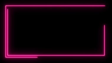 Canlandırılmış neon ışıklı çerçeve arka planı. Renkli lazer 4K sınırında kusursuz döngü gösteriyor. Siyaha izole edilmiş geleceksel ışık efekti. Kulüp için VJ fon, gösteri, müzik videosu, sunum. 3 Boyutlu Canlandırma