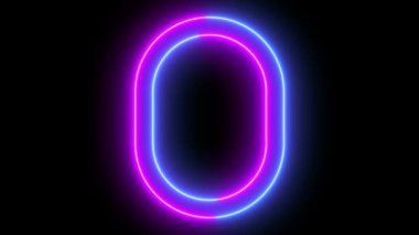 Canlandırılmış neon ışıklı çerçeve arka planı. Renkli lazer 4K sınırında kusursuz döngü gösteriyor. Siyaha izole edilmiş geleceksel ışık efekti. Kulüp için VJ fon, gösteri, müzik videosu, sunum. 3 Boyutlu Canlandırma