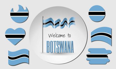 Botswana bayrakları ve sallanan Botswana bayrağı. Botswana 'ya hoş geldiniz.!