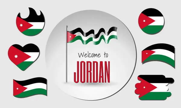 Ürdün bayrakları ve Ürdün bayrağını taşıyıcı olarak sallıyor. Jordan 'a Hoşgeldiniz.!