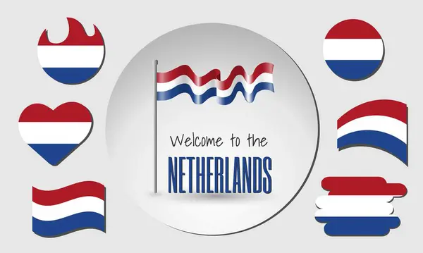 Hollanda bayrakları seti ve Hollanda bayrağı ile Hollanda 'ya hoş geldiniz.!