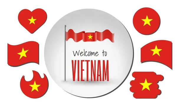 Vietnam bayrakları ve Vietnam bayrağı sallayarak Vietnam 'a hoş geldiniz.!