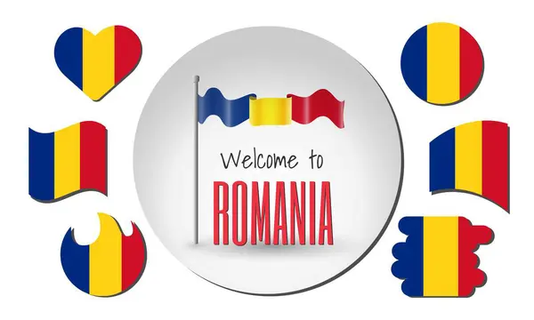 Romanya bayrakları ve Romen bayrağını Romanya 'ya Hoşgeldiniz yazısıyla birlikte sallıyor!