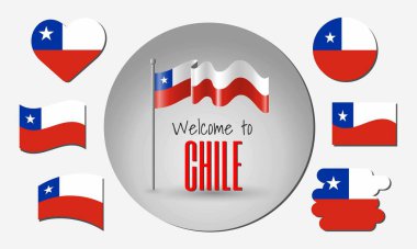 Şili bayrağını sallayarak Şili 'ye hoş geldiniz! Bayrağın kalp, çember, yay şeklinde farklı versiyonları vs..