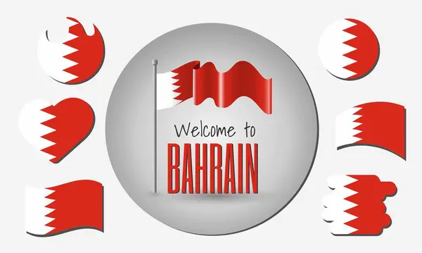 Bahreyn 'in bayrağını sallayarak, Bahreyn' e hoş geldiniz! Bayrağın kalp, çember, yay şeklinde farklı versiyonları vs..