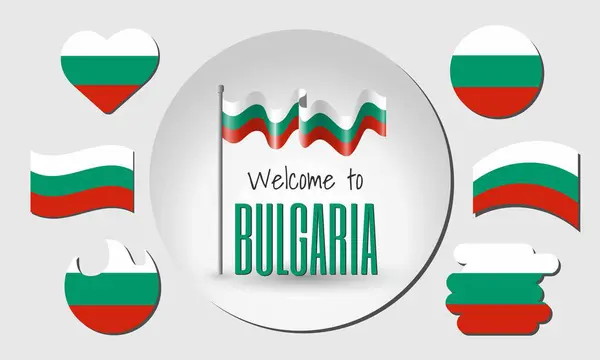 Bulgaristan bayrağını Bulgaristan 'a Hoşgeldiniz yazılı olarak sallıyor! Bayrağın kalp, çember, yay şeklinde farklı versiyonları vs..