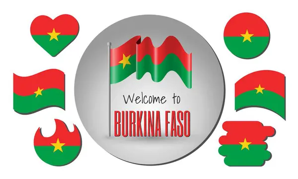 Burkina Faso 'nun bayrağını sallayan vektör Burkina Faso' ya hoş geldiniz! Bayrağın kalp, çember, yay şeklinde farklı versiyonları vs..