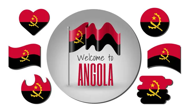 Angola 'nın bayrağını sallayarak Angola' ya hoş geldiniz! Bayrağın kalp, çember, yay şeklinde farklı versiyonları vs..