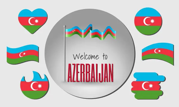 Azerbaycan 'ın bayrağını sallayarak Azerbaycan' a hoş geldiniz! Bayrağın kalp, çember, yay şeklinde farklı versiyonları vs..