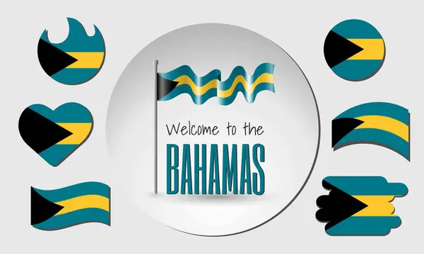 Bahamalar 'ın bayrağını sallayarak Bahamalar' a hoş geldiniz! Bayrağın kalp, çember, yay şeklinde farklı versiyonları vs..